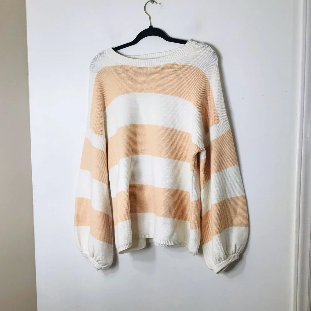 Sabo Australian sweater pullover women small orange white stripe cotton oversize - Picture 10 of 10